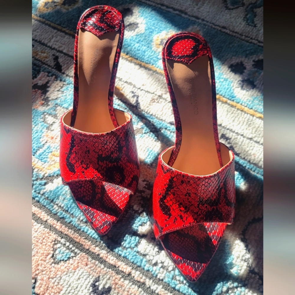 Marley Red/Black Snake Mule Sandals